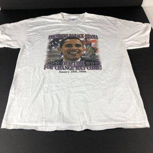 Y2K Obama Shirt Men's Large White Presidential Tee Our Time For Change Has Come